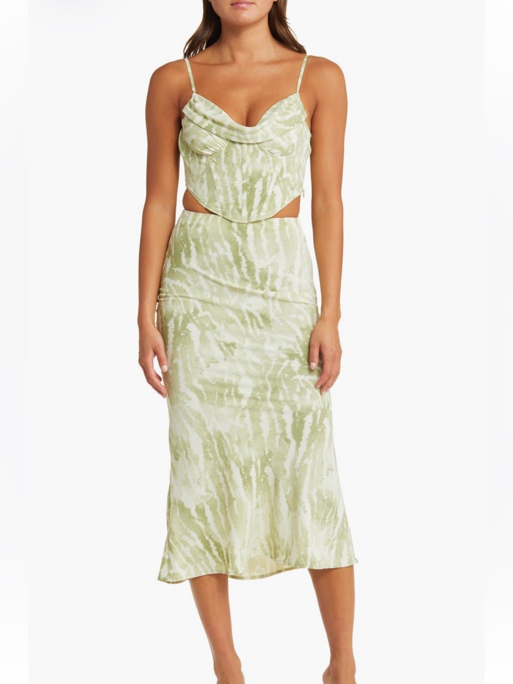 Yellow The Label Viridescent Watercolor Stripe Slip Skirt Sage Green Size S